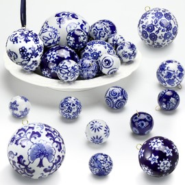 FoldTier 24 Pcs 3.2", 2.4", 1.6", 1.2" Blue and White Ceramic Balls Decorative Balls for Bowls Chinoiserie Porcelain Decor Orbs Vase Filler Blue White Porcelain Decorative Orbs for Basket Bowl