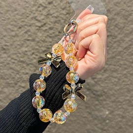 ASVNRES Phone Lanyard Wrist Strap, Crystal Butterfly Star Gems Phone Beaded Wrist Strap Phone Bracelet Lanyard (Gold Sliver)