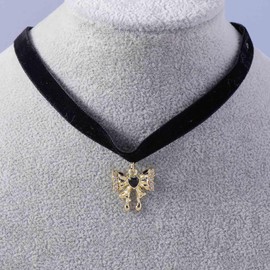Wendalern Gothic Black Velvet Choker Necklace Gold Cubic Zirconia Bow Collar Necklace Dainty Heart Crystal Bowkont Choker Chain Necklace Cosplay Gifts Jewellery for Women Girls