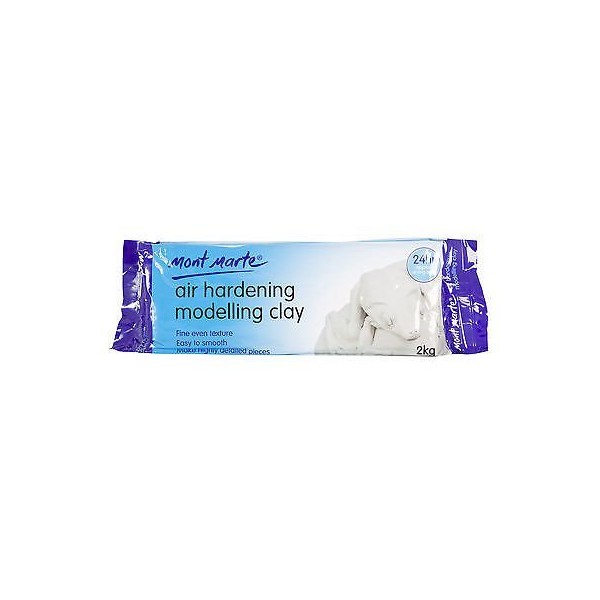 Mont Marte White Air Hardening Modeling Clay, 2kg (4.4lb). Approximate 24 Hour Drying Time. Easy to Smooth and Knead. Suitable for a Variety of Sculpting Projects.