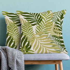 BETGINY Summer Outdoor Pillow Covers 18x18 Inch 2 Pcs, Tropical Olive Green Sage Green Palm Leaves Decorative Throw Pillows,Leaf Farmhouse Decor Pillowcase Linen Cushion Cover for Home Couch Sofa Bed