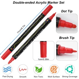 JASFLY Acrylic Pens for Stones, Waterproof, 24 Colours, Acrylic Pens, Multi-Marker for Wood, Canvas, Glass, Paper, Ceramic, Free Creation (Round Heads and Tips)