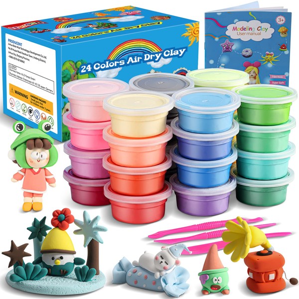 Air Dry Clay, 24 Colors Ultra Light Modeling Clay, iFergoo