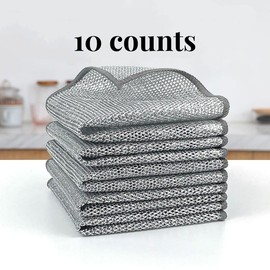10 Counts Non-Scratch Wire Dishcloths for Kitchen Cleaning, Multipurpose Dishwashing Rags for Wet and Dry Use Easy Rinsing Wire Cleaning Cloth Reusable Wire Dish Towels for Kitchen, Sinks, Pots, Pans:_20pack