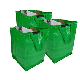 47 Litre Recycling Bag with Top Flap and Handles - Tip Strap - Laminated Wipe Clean Fabric - PREMIUM GRADE - Heavy Duty Woven PP Fabric (3 Bags, Green)