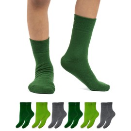 OCERA Children's Thermal Socks 6 Pairs Winter Socks for Girls and Boys with Inner Terry Cloth and Breathable Cotton for Home or Leisure, 6 x green