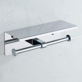 BGL Toilet Paper Holder - Stainless Steel Toilet Paper Roll Holder with Shelf Wall Mounted for Bathroom (Silver, Double Head)