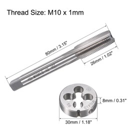 sourcing map M10 x 1mm Metric Tap and Die Set, Machine Thread Screw Tap with Round Threading Die, Tap & Die Kit for Nut Screw Bolt Thread Repair