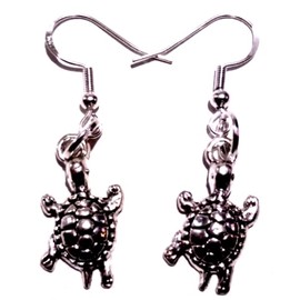 Antique Silver Tortoise/Turtle (20mm x 12mm) Earrings on Sterling Silver Hooks
