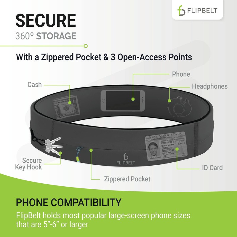 FlipBelt Zipper, FZC Waist Pouch, Running, Gym, Stay in Place,