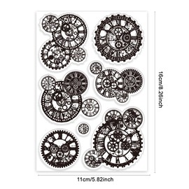 PH PandaHall Mechanical Gears Clear Stamp Craft Stamps Gear Patterns Rubber Stamps Steampunk Silicone Stamp for Scrapbooking Card Making Decoration Photo Crafting Supplies, 6.2x4.3 Inch