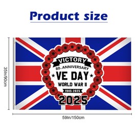 VE Day Anniversary Flag, 80th VE Day Anniversary Background, Victory In Europe Decorations, Celebration VE Day Large Flag for Bedroom Garden Yard Outdoors Decorations