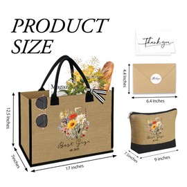 BQXS Gigi Tote Set - Thank You & Appreciation Gifts for Grandma & Grandmother - 2025 Tote & Makeup Bag with Card