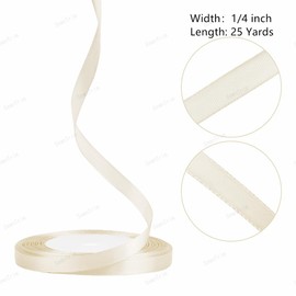 Beige Ribbon, 1/4 Inch x 25 Yards Solid Color Fabric Satin Ribbons for Gift Wrapping, Crafts, Making Leis and Bows, Flower Bouquets and Wedding Party Decoration