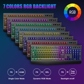 Wireless Gaming Keyboard, RGB & Single-Color Backlit, Full-Size Waterproof Computer Keyboard, Silent Keys, Wrist Rest, Sleep Mode, Rechargeable 2.4G Wireless Keyboardfor Windows, Mac, PC, Laptop