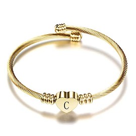 SBI Jewelry Initial Cuff Bracelet Letter C Heart Bangle Bracelet Sister Girlfriend Mum Birthday, Gold