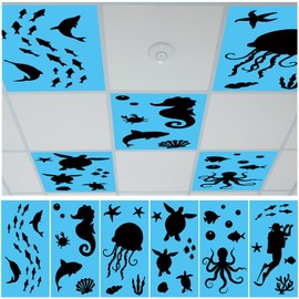 Retisee 6 Pcs Ocean Fluorescent Light Covers for Ceiling Classroom Sea Life Animals Ceiling Lamp Decors with 60 Magnets for Classroom Marine Magnetic Light Covers for School Home Office Hospital
