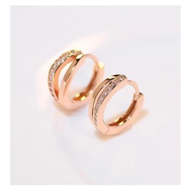 Oivzziy 925 Sterling Silver Rose Gold Plating Small Hoop Earrings for Women, Double Line Huggie Hinged Hoops Created with Austrian Crystals Zircondia