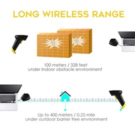 NADAMOO Wireless Barcode Scanner with Charging Cradle, Read 1D, 2D, QR Code, Data Matrix, PDF417, 400m Transmission Distance, 2200mAh Rechargeable Battery, Cordless CMOS Image Reader for Computer