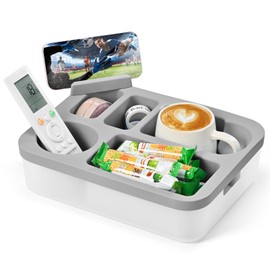 Weeme Couch Cup Holder Tray with Rotating Phone Stand & Anti-Spill Design, Silicone Sofa Caddy for Drinks, Remote, Snacks (Dark Grey, 11.8"x 9.05")