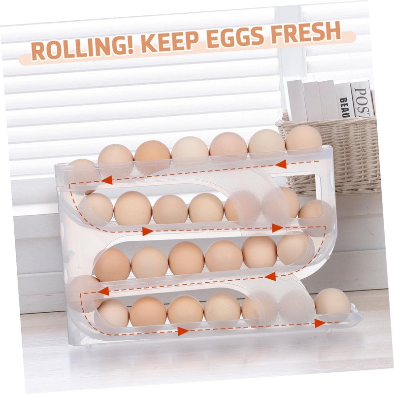 LABRIMP Egg Holder for Fridge Transparent Storage Organizer with Automatic