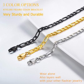 Gold Plated Chain Bracelet Men Women Stainless Steel Figaro Link Hand Chain Bracelets Jewelry