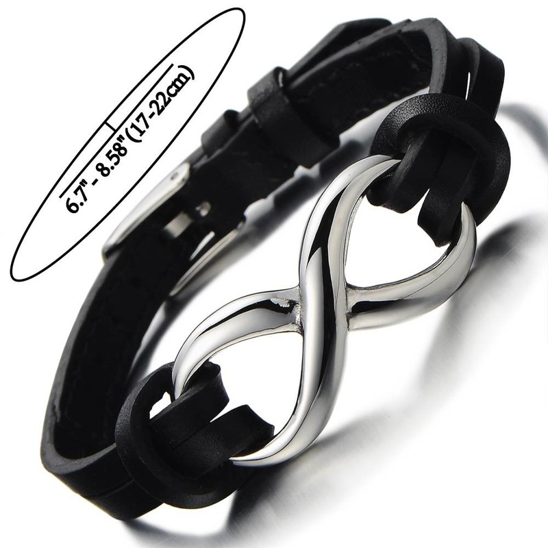 COOLSTEELANDBEYOND Infinity Love Genuine Leather Bracelet for Men and Women