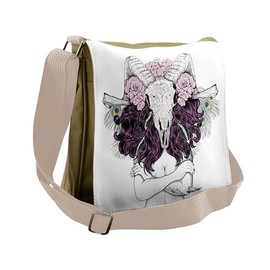 Ambesonne Bohemian Messenger Bag, Deer Skull with Roses, Unisex Cross-body