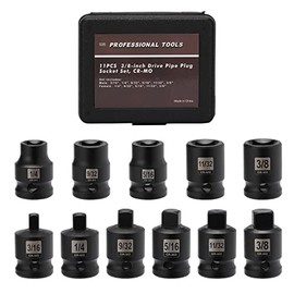 11PCS 3/8" Drive SAE Pipe Plug Socket Set, Tapered Male Square Drive, Chamfered Female Square Drive, CR-MO