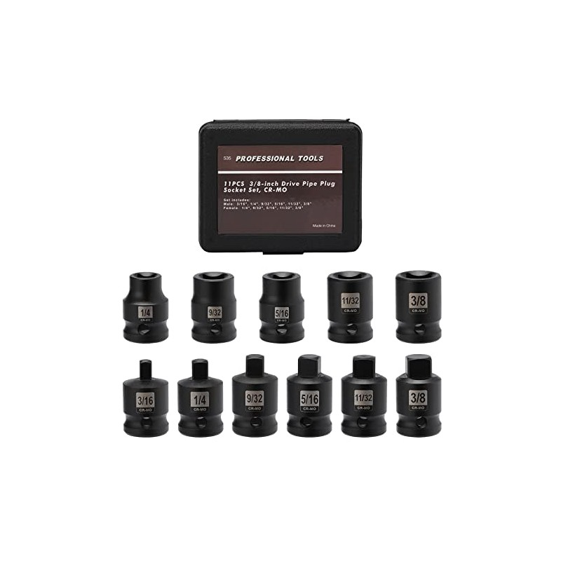11PCS 3/8" Drive SAE Pipe Plug Socket Set, Tapered Male