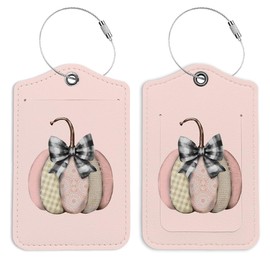 LARTSFRO Pink Pumpkin Luggage Tags for Suitcases, Preppy Bows Luggage Tag, Back to School, Trendy Girly 2 Pack Travel Luggage Tags, Teen Girls Gifts Suitcase Tags