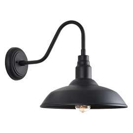 GOALPLUS 14in Outdoor Gooseneck Light Fixture for Porch, Large Exterior Barn Light with Wall Mount, Black Industrial Lighting Fixture for Farmhouse Garage Patio