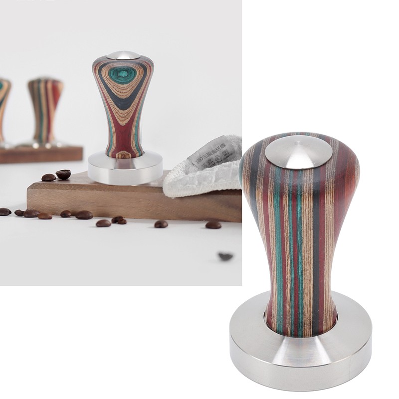 Colorful Wood Coffee Flat Tamper Stainless Steel Base Powder Hammer