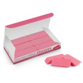 Pink Erasers, 12 Count Rectangular Eraser Bulk Pack, Latex Free Pink Pearl Erasers for School Supplies, Art and Office