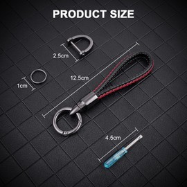 Key Fob Keychain, Leather Key Chain Holder with Anti-Lost Ring, Lightweight Car Key Chain for Men & Women, 360 Degree Rotatable Key Holder for Car Office Home-Black & Red