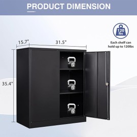 ODOOKON Storage Locker,File Organizer, Storage Cabinet with Door Locks and Two Adjustable Shelves, Suitable as a Cabinet for Home, Office, School & Garage Use