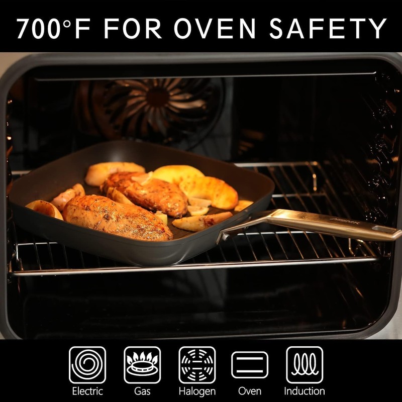 MsMk Square Grill Pan with Lid, 9.5 Inch Titanium and