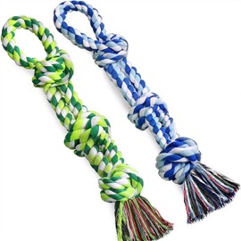 Dog Rope Toys, 2Pack Dog Grinding Teeth Nearly Indestructible Dog Toys, Rope Toy for Large Dogs, Dental Cleaning Chew Toys, Dog Tug Toy for Boredom, Dog Rope Toy for Aggressive Chewers (Blue+Green)