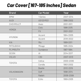 Favoto 6 Layers Car Cover Waterproof All Weather for Automobiles Heavy Duty Outdoor Sun Snow Protection Car Tarp with Windproof Straps Universal Fit for Sedan Length up to 185"