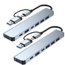 2 pcs USB C Hub, Aluminum 7 in 1 USB Extender, USB Splitter with 1 x USB 3.0, 4 x USB 2.0 and 2 x USB C Ports for MacBook Pro Air and Other PC/Laptop/Tablet Devices (2)