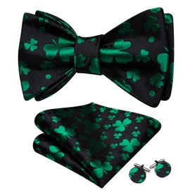 Barry.Wang Mens Bow Ties Paisley Solid Color Self Tie Flower Bowtie Set Handkerchief Cufflinks Silk Wedding Party Classic