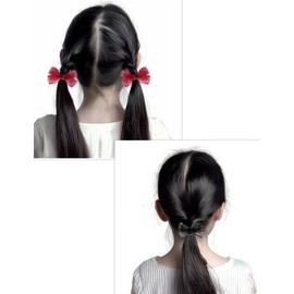GFun Hair Ornament, Ribbon, Small, Children's Clip, Hair Accessories, Barrette, Tulle Hakama, Graduation Ceremonies, Weddings, Recitals, Yukata, Clothes, Red, Set of 2