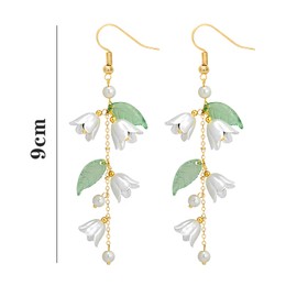 NEWITIN Long Flower Earrings for Women Hypoallergenic Earring Leaf Floral Tassel Earring Statement Flower Dangle White Floral Earrings for Women