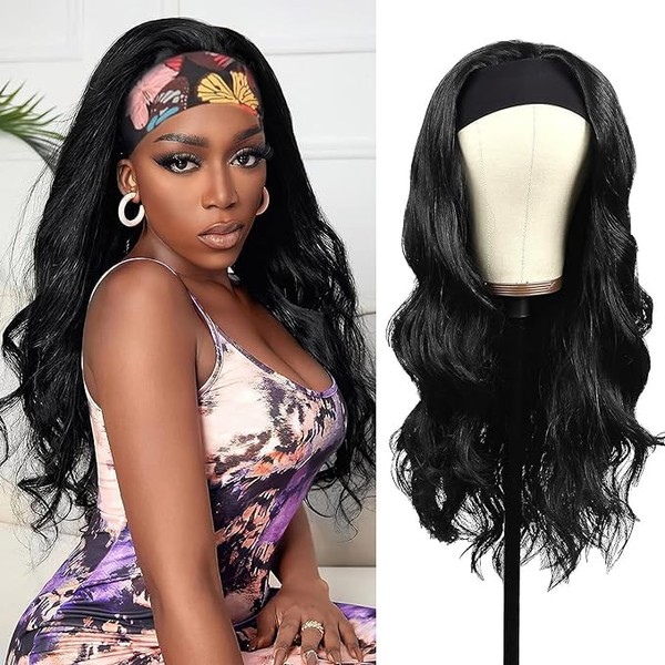 18 Inch Headband Wig Human Hair No Lace Wear and Go Glueless Wigs Human Hair Wig Body Wave Wig Women's Real Hair for Black Women 150% Density Headband Wigs Natural Colour 45 cm