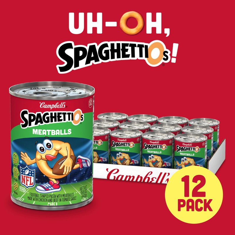 SpaghettiOs Football Shaped Canned Pasta with Meatballs, 15.6 oz Can