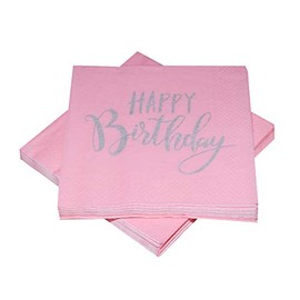 20 Napkins Happy Birthday 33 x 33 cm Pink / Silver