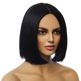 MAGQOO Black Wig for Women Black Bob Wig Short Black Wig Straight Black Wigs Middle Part Synthetic Heat Resistant Cosplay Costume Party Wigs (Black)