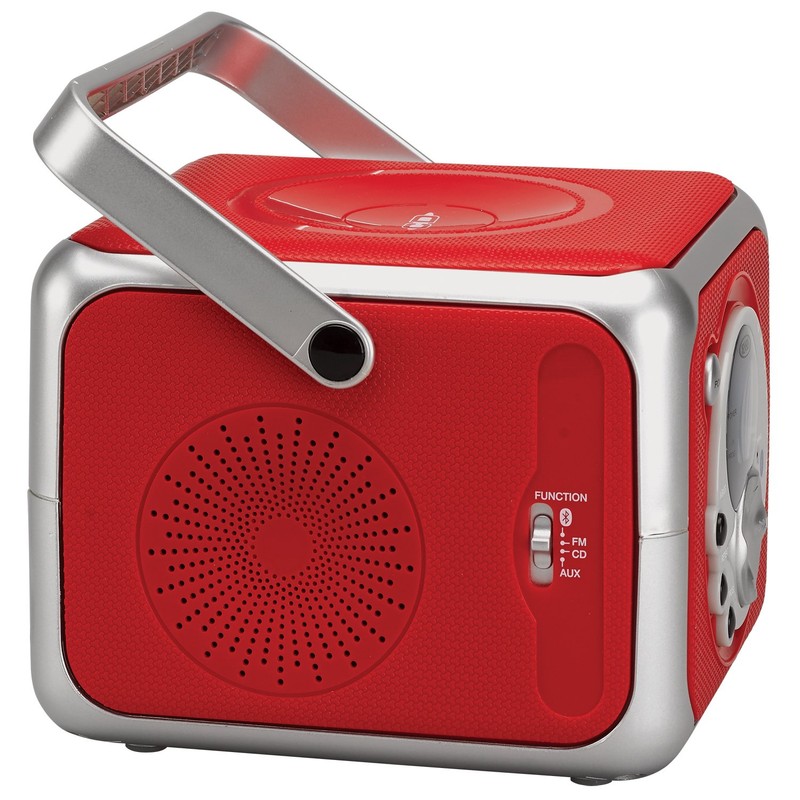 Jensen CD-555RS Red CD Bluetooth Boombox Portable Bluetooth Music System
