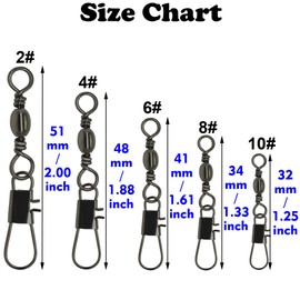 OKVGO 200pcs Fishing Barrel Swivel with Interlock Safety Snap, Copper Alloy Solid Ball Bearing Swivels Snaps Connector for Quick Connect Lures Fishing Tackle Box Kit Size 6# 8# 10# 12# 14# Style B