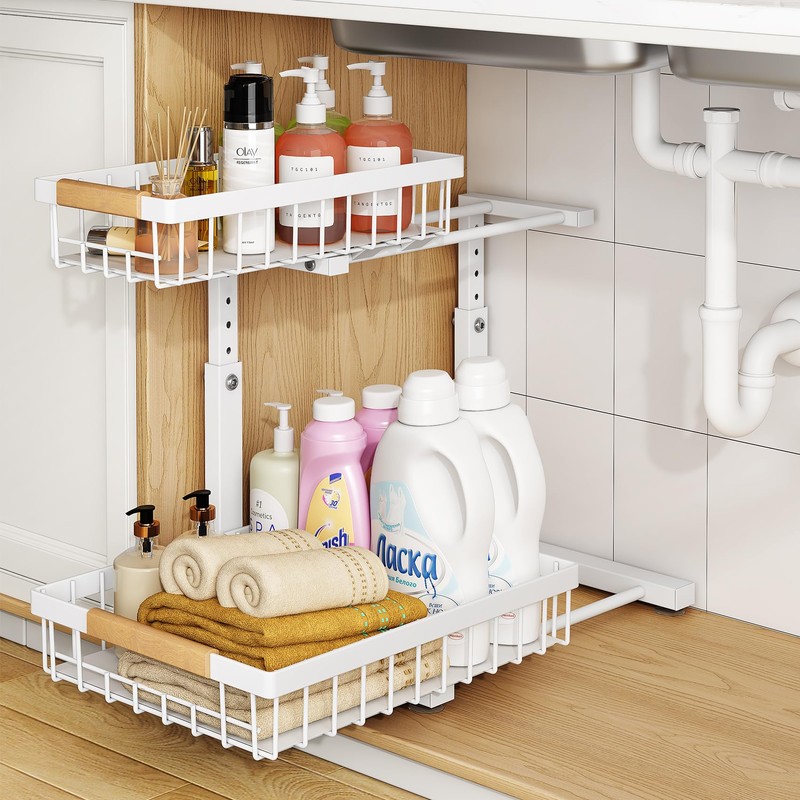 PXRACK 2 Pack Under Sink Organizer,Adjustable Height,2 Tier Pull Out